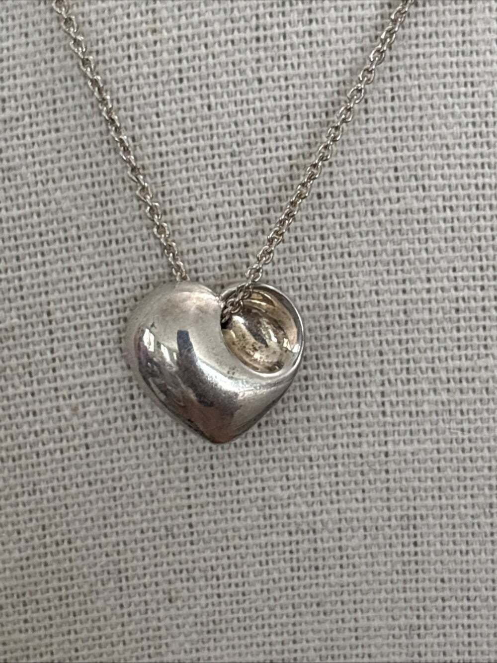 Tiffany & Co. Sterling 15mm Fold Heart Elsa Peretti Necklace Pendant 16.5" Chain - Picture 9 of 14